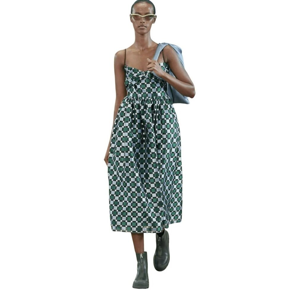 Stine Goya $585 Arya Check Pattern Midi Dress Pockets Size Large NWT - Picture 1 of 10
